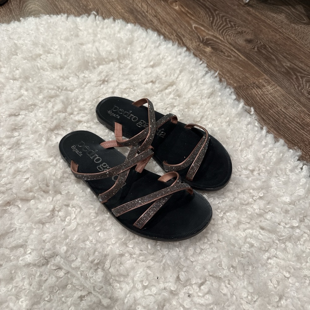 Pedro Garcia Black Sandals with Bronze Accents